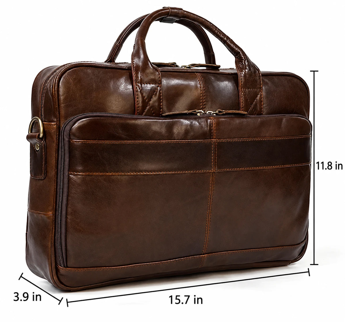 Men’s Polished Leather Briefcase – 15 Inch Professional Office Bag
