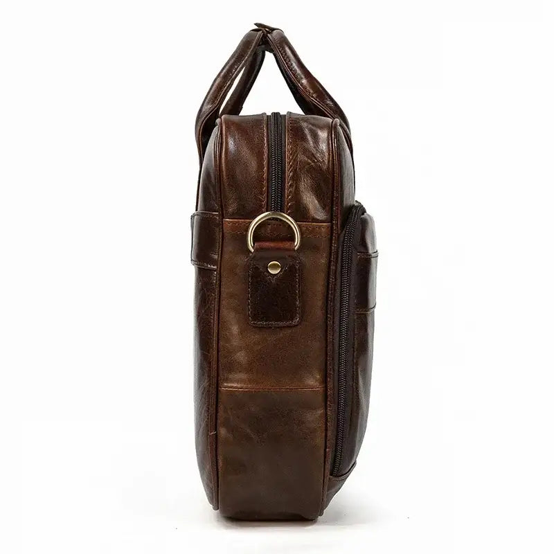 Men’s Polished Leather Briefcase – 15 Inch Professional Office Bag