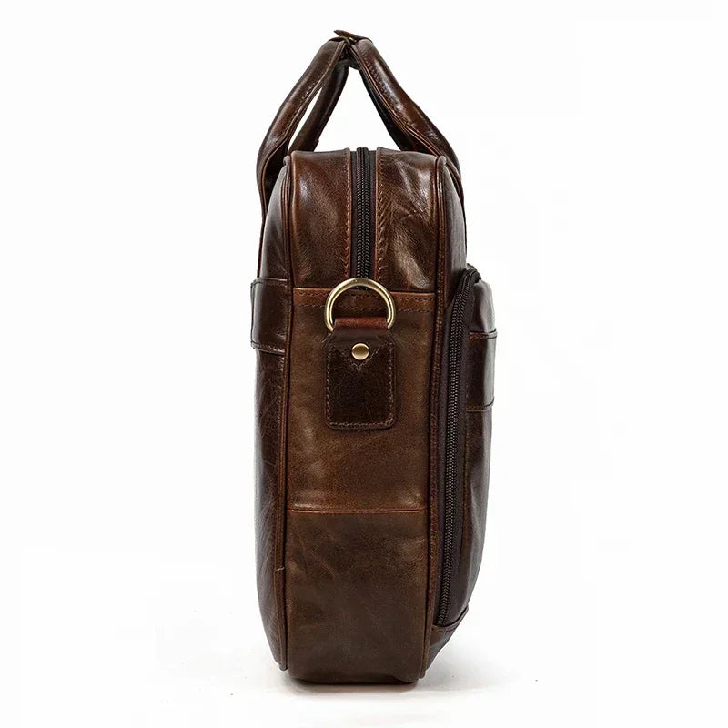 Men’s Polished Leather Briefcase – 15 Inch Professional Office Bag