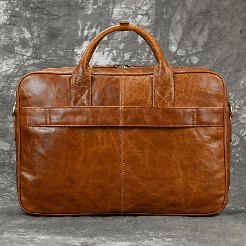 Men’s Polished Leather Briefcase – 15 Inch Professional Office Bag