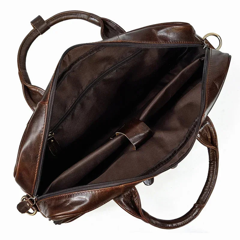 Men’s Polished Leather Briefcase – 15 Inch Professional Office Bag