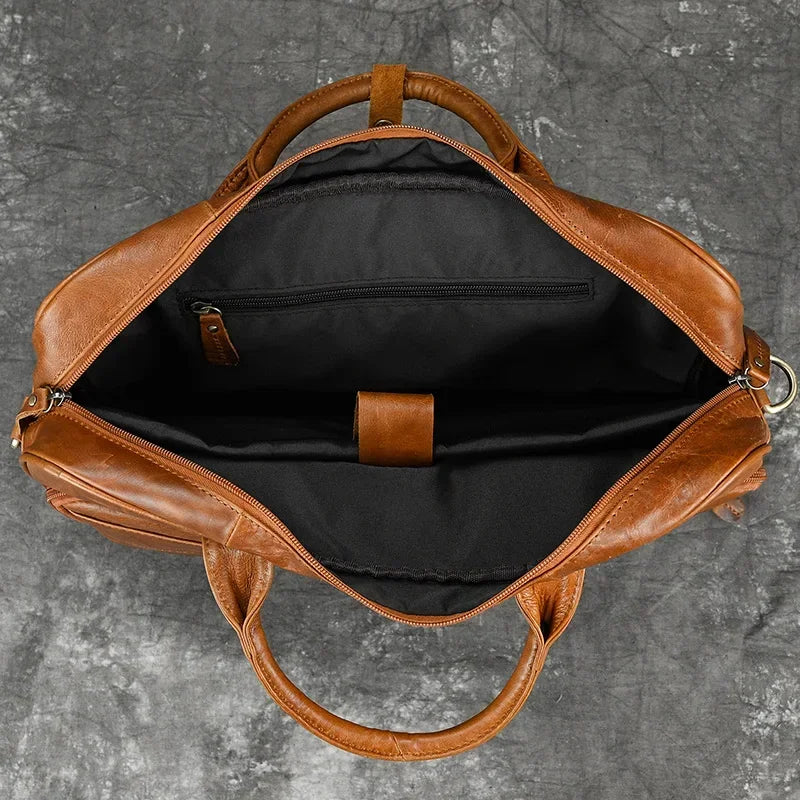 Men’s Polished Leather Briefcase – 15 Inch Professional Office Bag