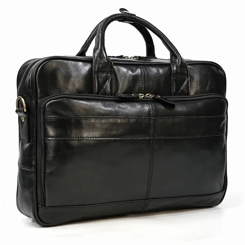 Men’s Polished Leather Briefcase – 15 Inch Professional Office Bag