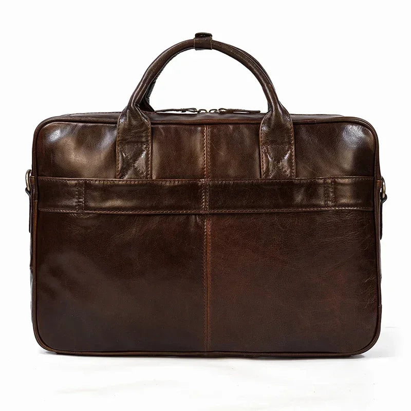 Men’s Polished Leather Briefcase – 15 Inch Professional Office Bag