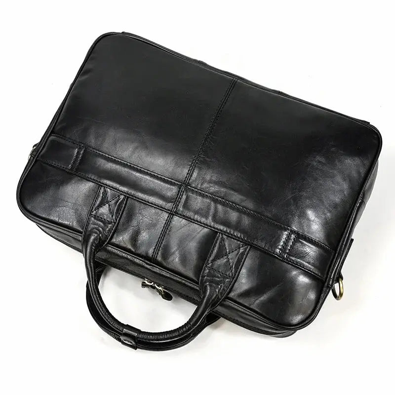 Men’s Polished Leather Briefcase – 15 Inch Professional Office Bag