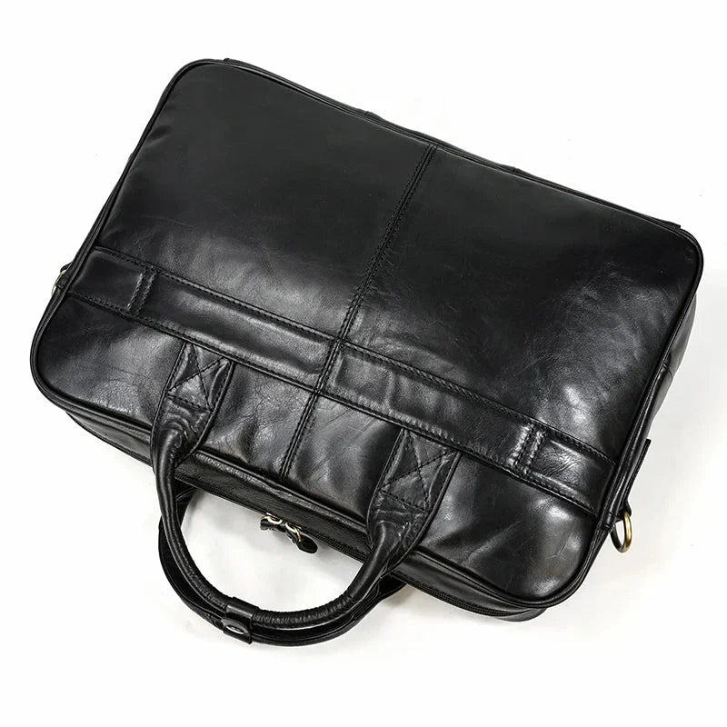 Men’s Polished Leather Briefcase – 15 Inch Professional Office Bag