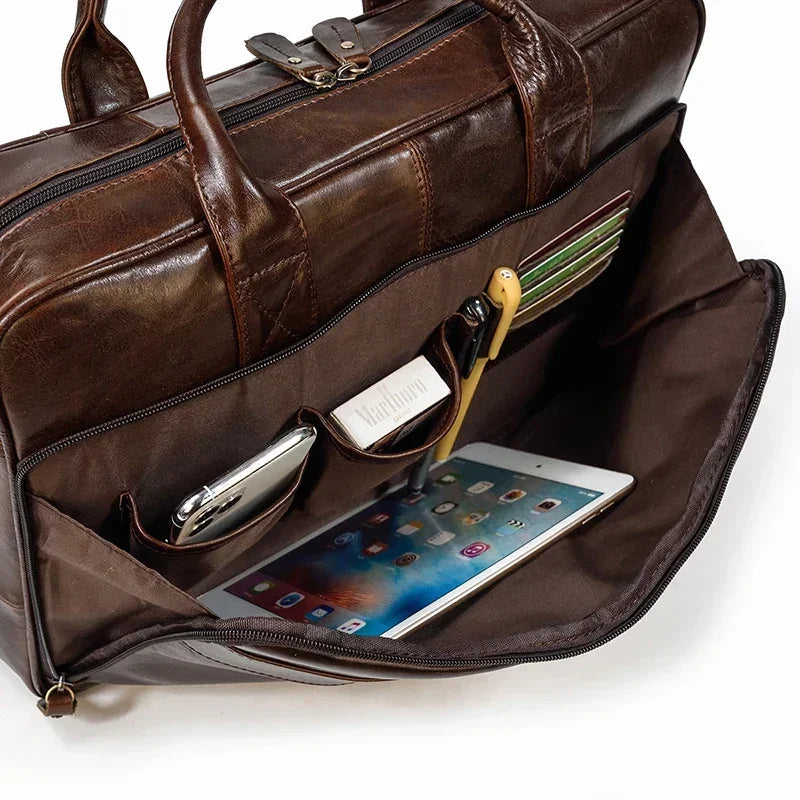 Men’s Polished Leather Briefcase – 15 Inch Professional Office Bag