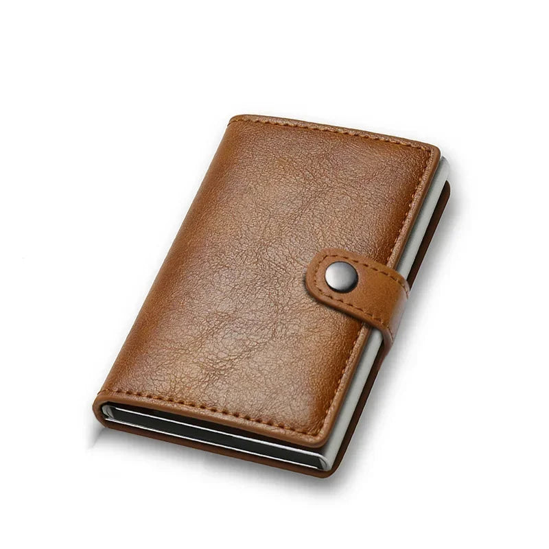 Men’s RFID Card Holder - Pop-Up Wallet with Cash Pocket - Brown