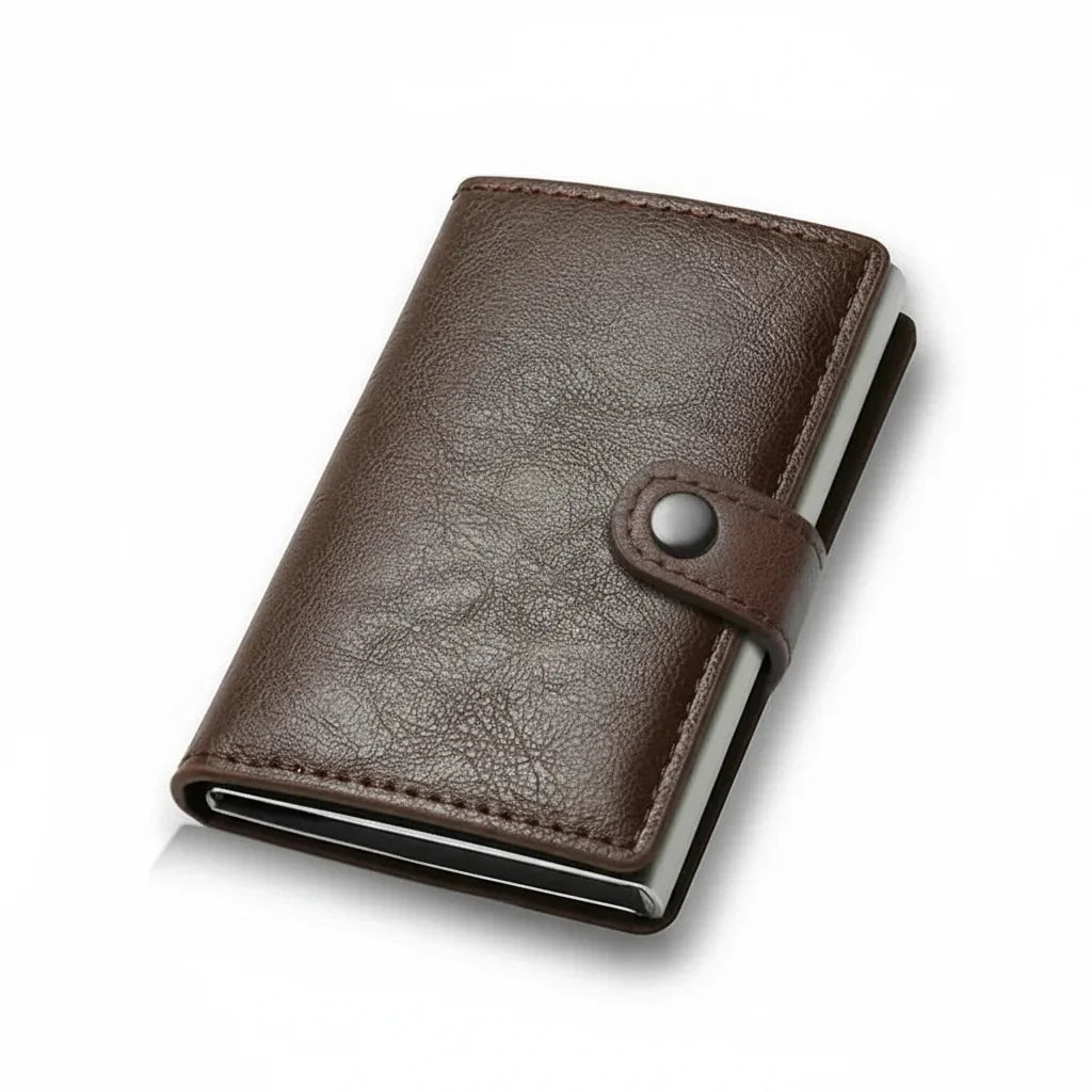 Men’s RFID Card Holder - Pop-Up Wallet with Cash Pocket - Coffee