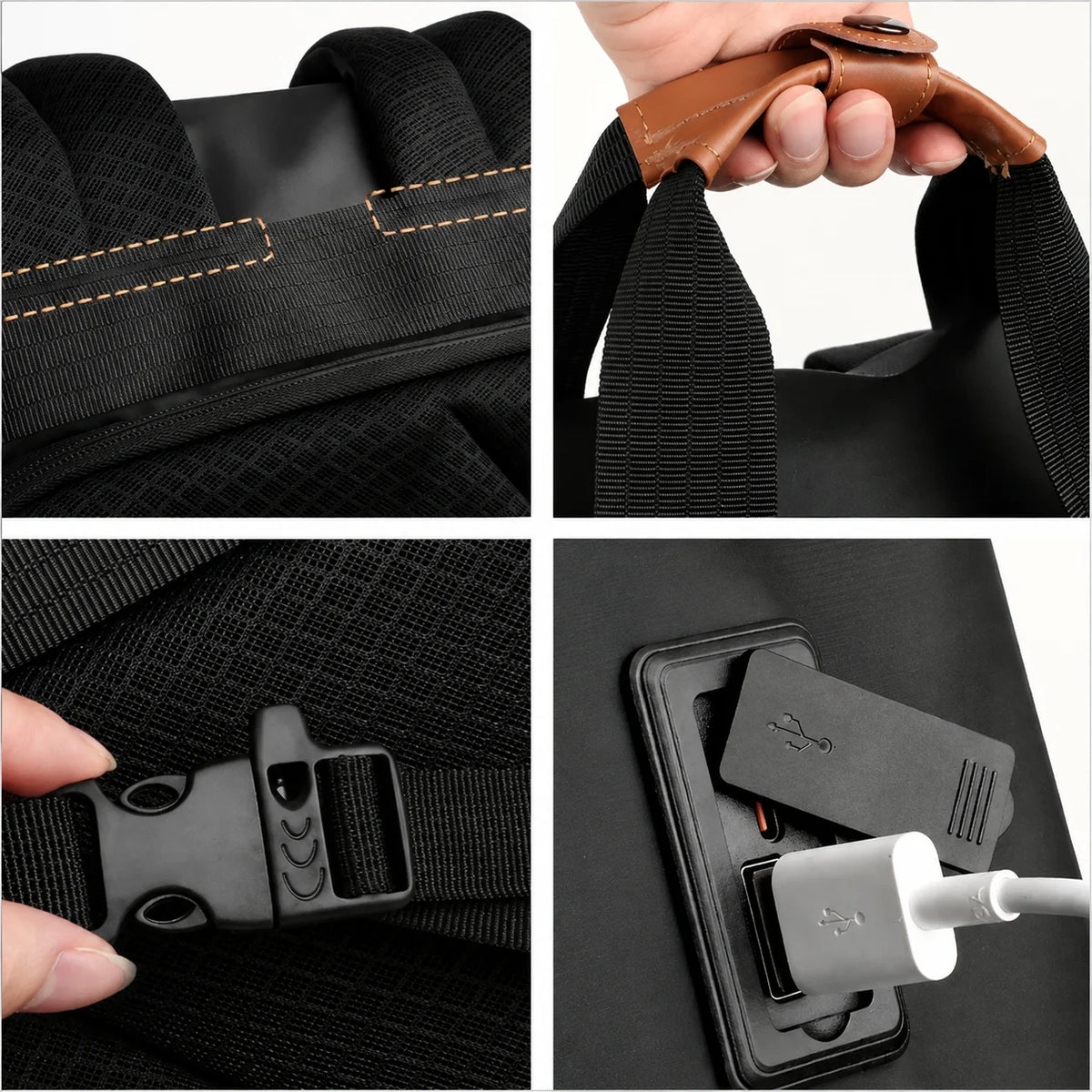 Men’s Roll-Top Backpack - USB Charging 15.6’’ Laptop Bag
