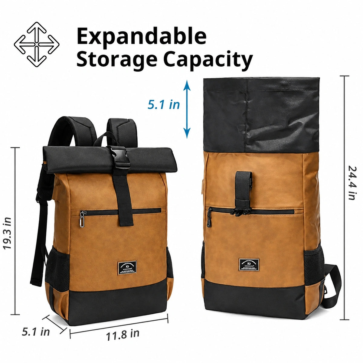 Men’s Roll Top Backpack – Water Resistant Urban Backpack for Everyday Carry