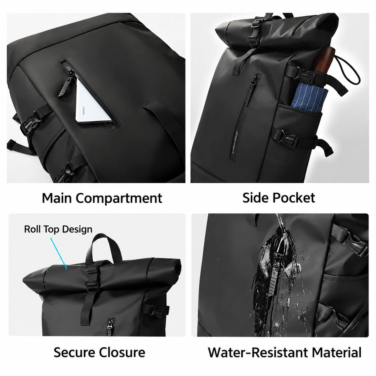 Men’s Roll Top Backpack – Waterproof Expandable Everyday Backpack