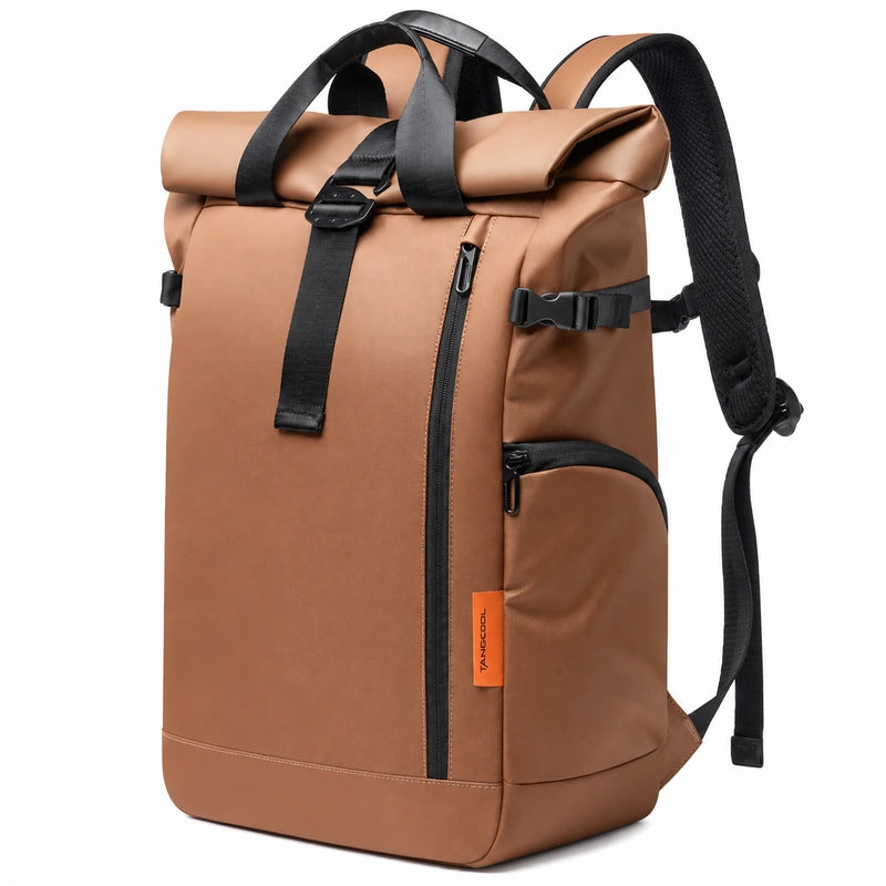 Men’s Roll-Top Backpack – Waterproof Travel & Work Bag - Brown
