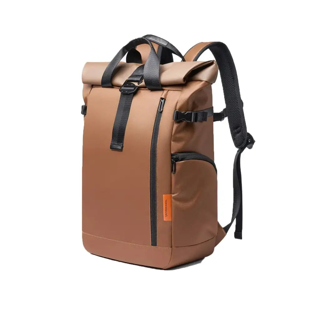 Men’s Roll-Top Backpack – Waterproof Travel & Work Bag - Brown