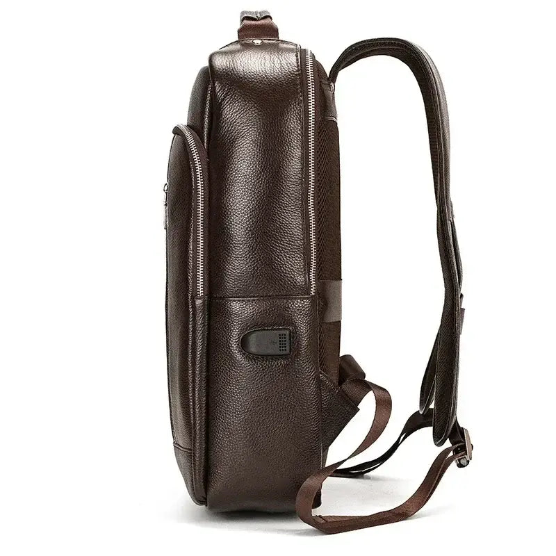 Men’s Slim Leather Backpack – Compact Laptop Work Bag