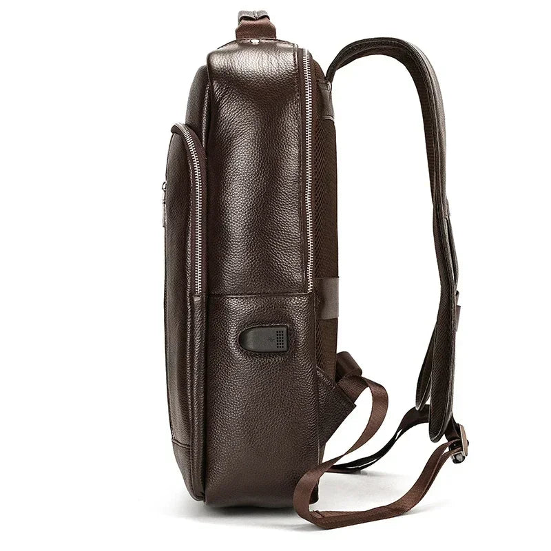 Men’s Slim Leather Backpack – Compact Laptop Work Bag