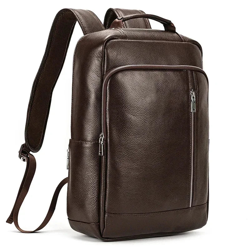 Men’s Slim Leather Backpack – Compact Laptop Work Bag