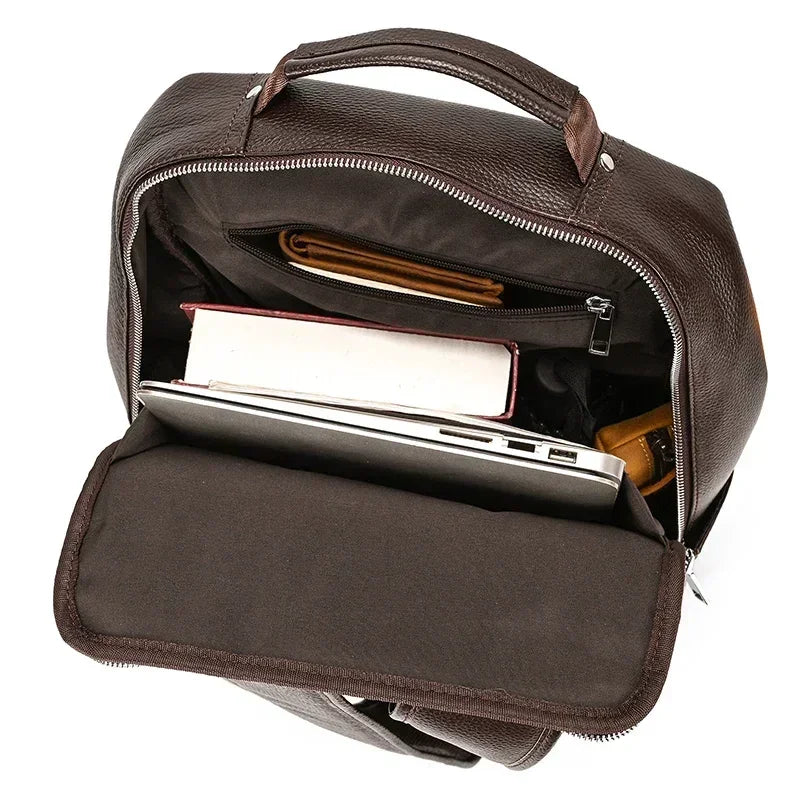 Men’s Slim Leather Backpack – Compact Laptop Work Bag