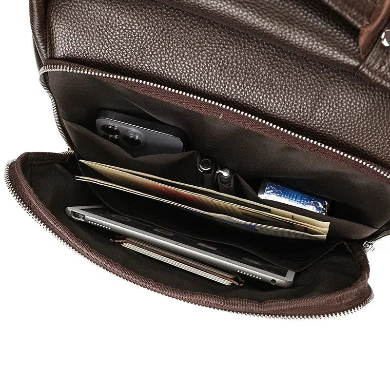 Men’s Slim Leather Backpack – Compact Laptop Work Bag