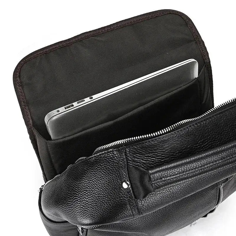 Men’s Slim Leather Backpack – Compact Laptop Work Bag