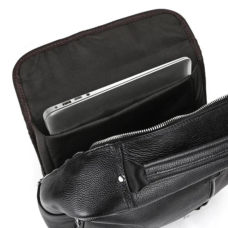 Men’s Slim Leather Backpack – Compact Laptop Work Bag