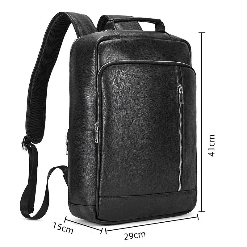 Men’s Slim Leather Backpack – Compact Laptop Work Bag