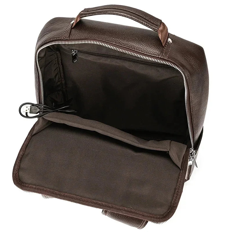 Men’s Slim Leather Backpack – Compact Laptop Work Bag