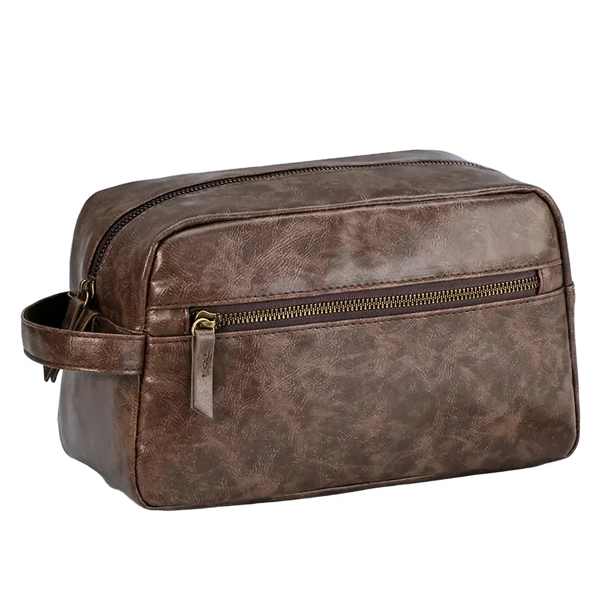 Men’s Toiletry Bag - Zip Front Pocket Dopp Kit - Coffee