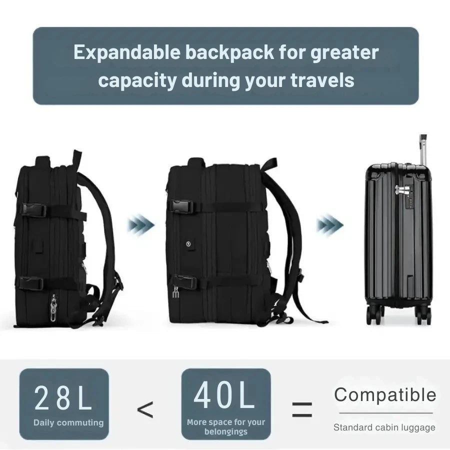 Men’s Travel Backpack – Expandable 28–40L Cabin Carry-On