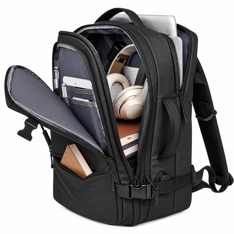 Men’s Travel Backpack - Expandable 30L Water-Resistant Nylon