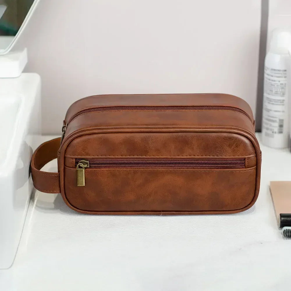 Men’s Vegan Leather Dopp Kit - Compact Travel Toiletry Bag