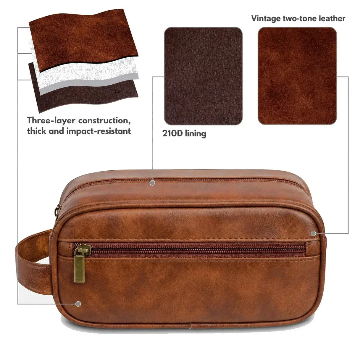 Men’s Vegan Leather Dopp Kit - Compact Travel Toiletry Bag