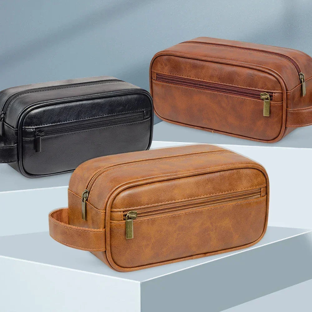 Men’s Vegan Leather Dopp Kit - Compact Travel Toiletry Bag