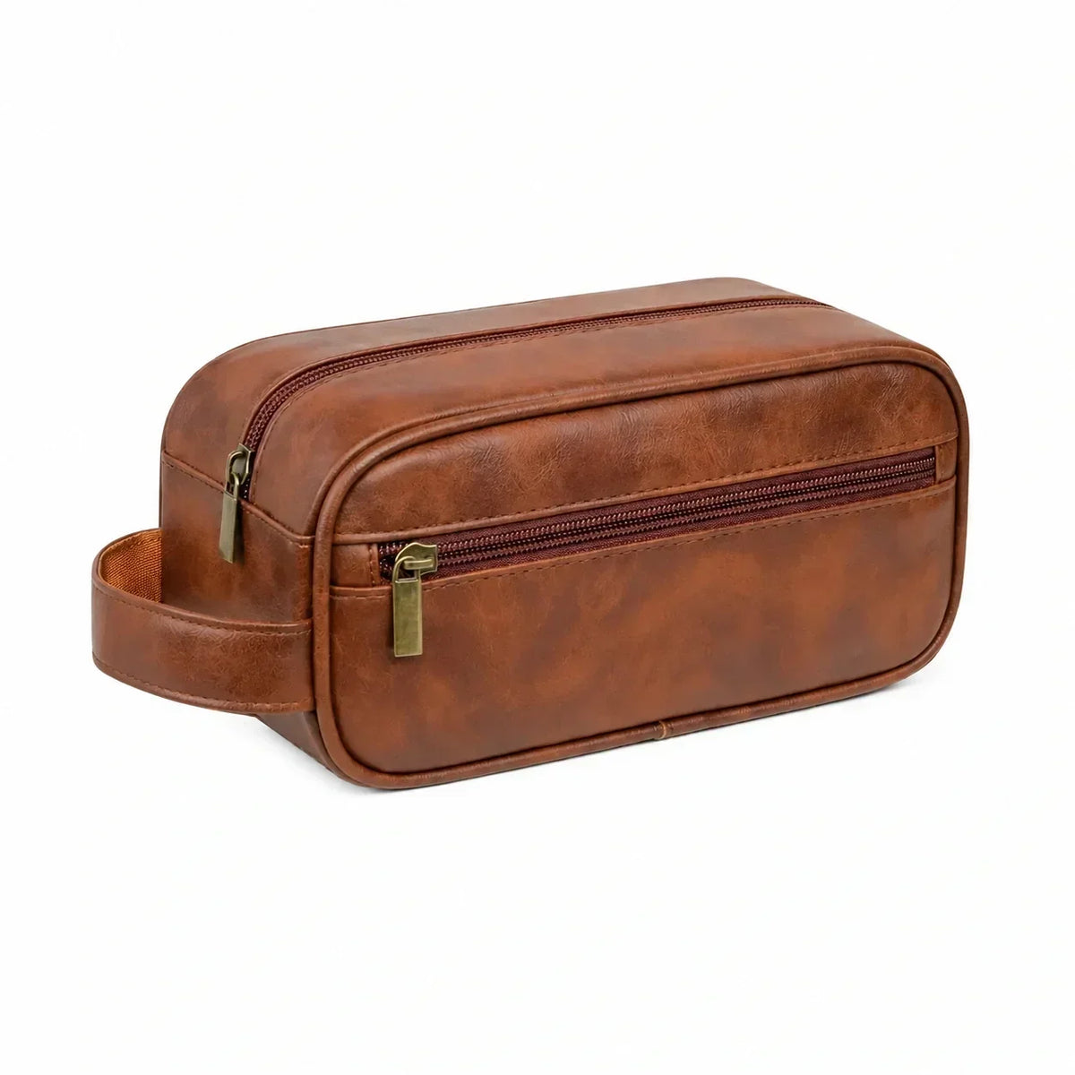 Men’s Vegan Leather Dopp Kit - Compact Travel Toiletry Bag - Dark Brown
