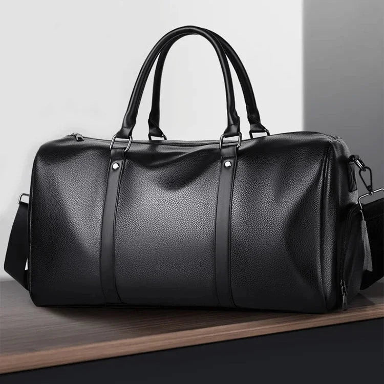Men’s Vegan Leather Duffle Bag - Adjustable Strap Weekender