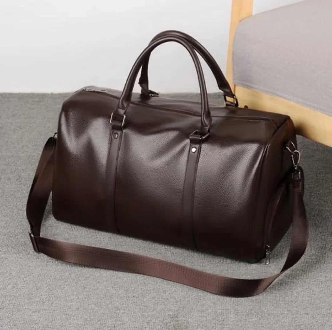 Men’s Vegan Leather Duffle Bag - Adjustable Strap Weekender