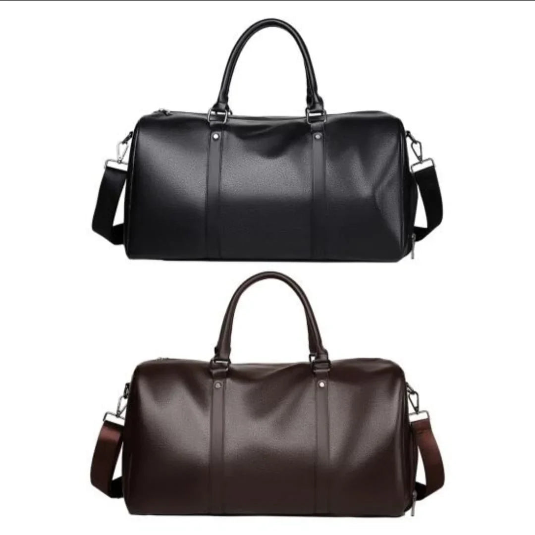 Men’s Vegan Leather Duffle Bag - Adjustable Strap Weekender