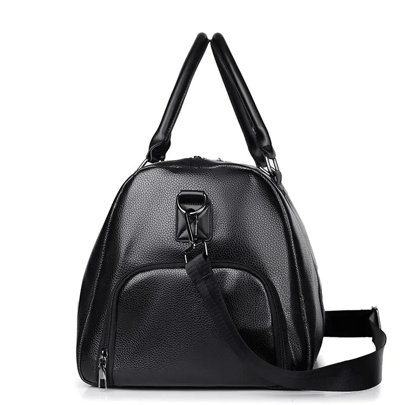 Men’s Vegan Leather Duffle Bag - Adjustable Strap Weekender
