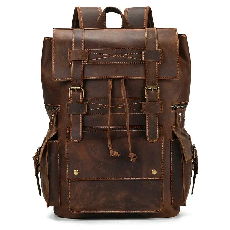 Men’s Vintage Leather Backpack – Large Retro Leather Backpack for Work & Travel