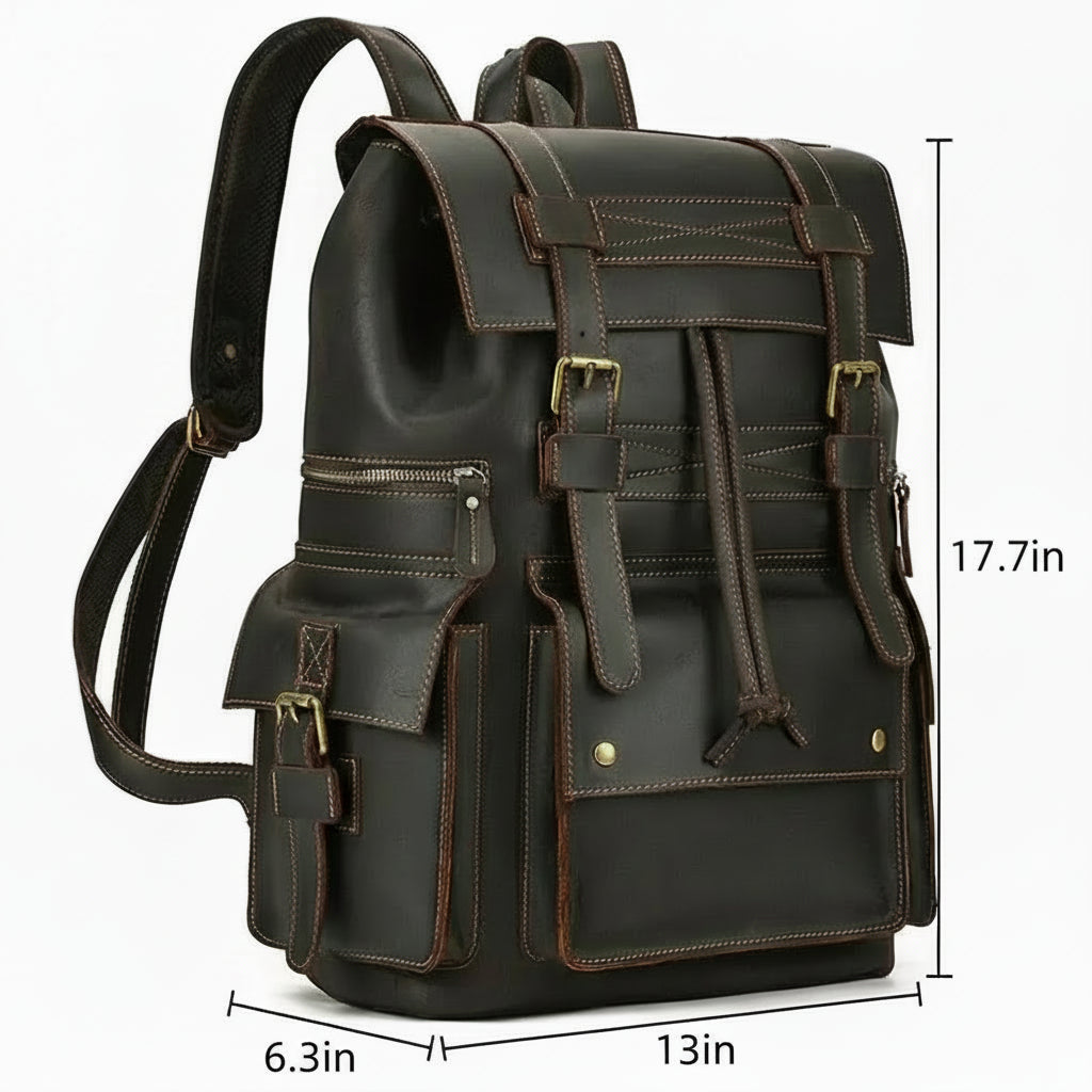 Men’s Vintage Leather Backpack – Large Retro Leather Backpack for Work & Travel