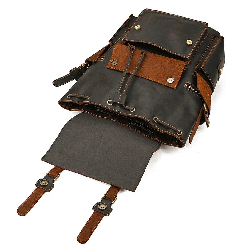 Men’s Vintage Leather Backpack – Large Retro Leather Backpack for Work & Travel