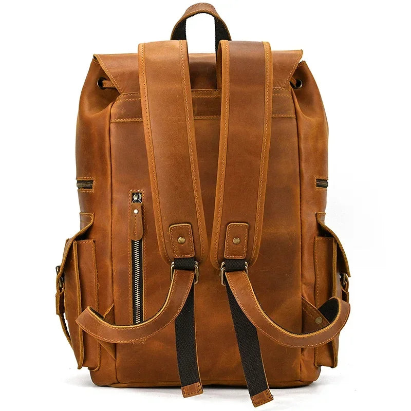 Men’s Vintage Leather Backpack – Large Retro Leather Backpack for Work & Travel