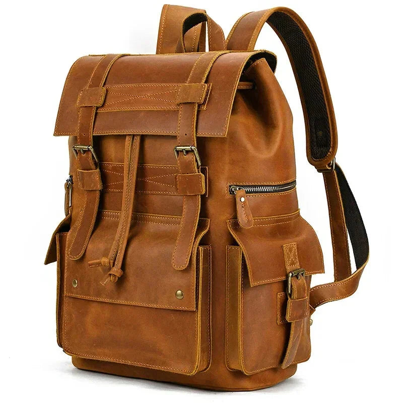 Men’s Vintage Leather Backpack – Large Retro Leather Backpack for Work & Travel - Brown