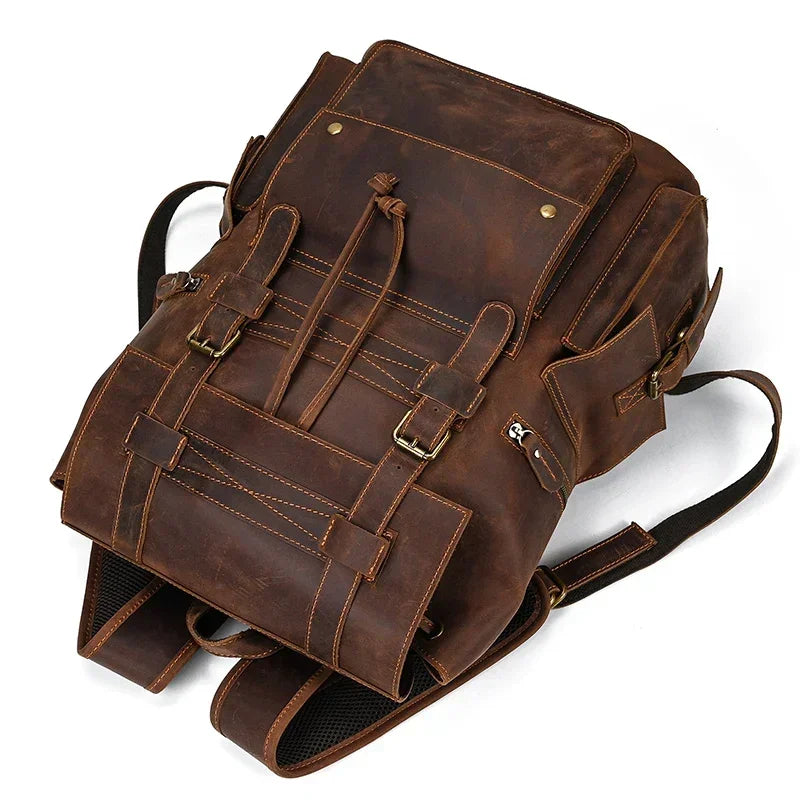 Men’s Vintage Leather Backpack – Large Retro Leather Backpack for Work & Travel