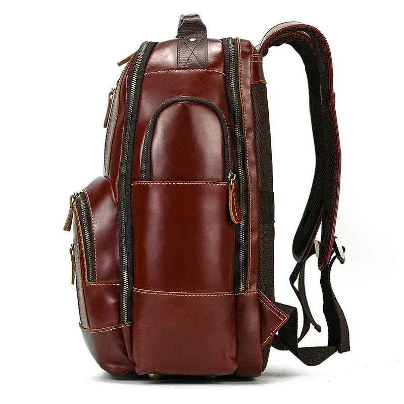 Men’s Vintage Leather Backpack – Multi Pocket Everyday Bag