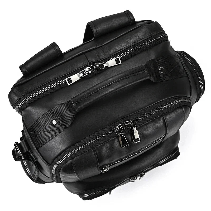 Men’s Vintage Leather Backpack – Multi Pocket Everyday Bag