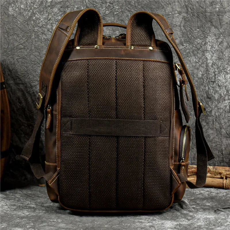 Men’s Vintage Leather Backpack – Multi Pocket Everyday Bag