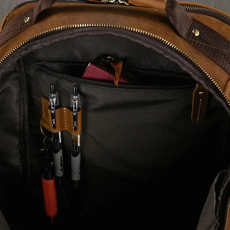 Men’s Vintage Leather Backpack – Multi Pocket Everyday Bag