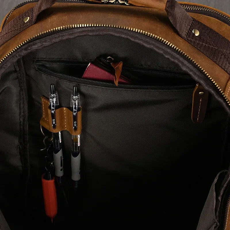 Men’s Vintage Leather Backpack – Multi Pocket Everyday Bag