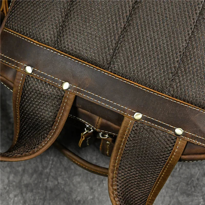 Men’s Vintage Leather Backpack – Multi Pocket Everyday Bag